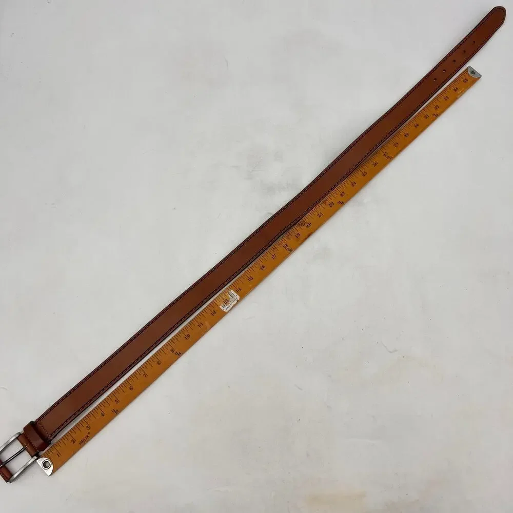 Johnston & Murphy Belt Mens 36 Brown Laser Stitched Italian Steerhide Made Italy